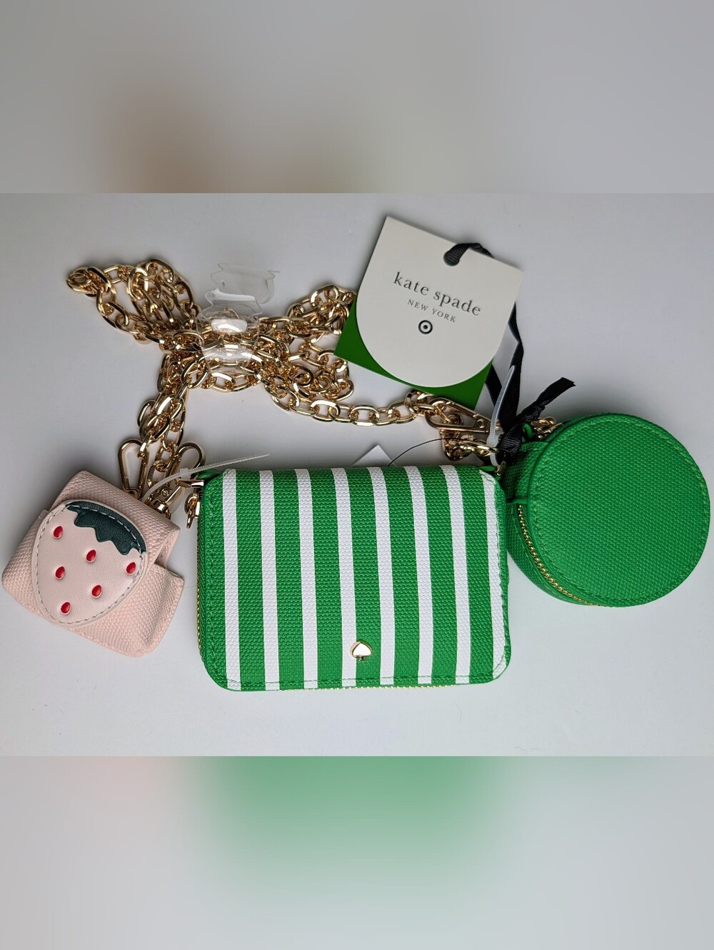 NWT Kate Spade X Target Crossbody Stripe Mini Strawberry Crossbody Bag Green
